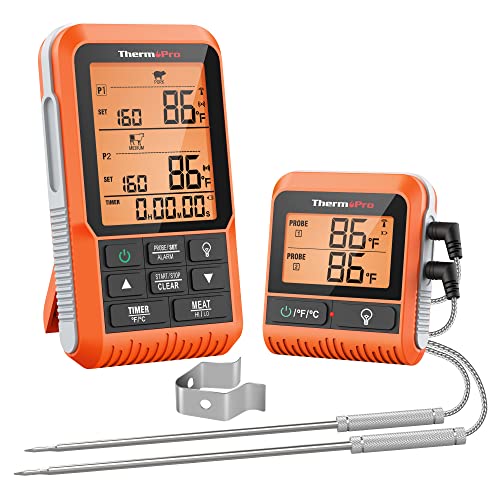 ThermoPro TP826 500FT Wireless Meat Thermometer, Dual Meat Probe Cooking Thermometer with HI/Low Alert, Food Grill Temperautre probe, Outdoor Fryer Accessories for BBQ, Smoker, Oven, Grilling Gift - Image 1