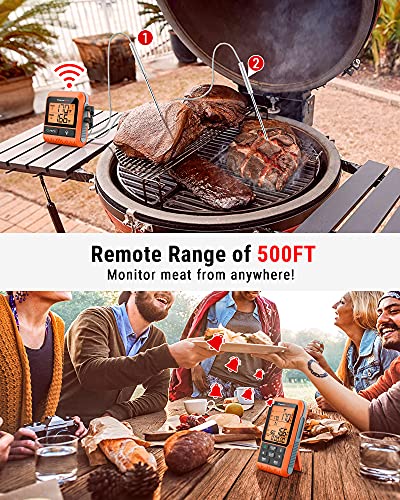 ThermoPro TP826 500FT Wireless Meat Thermometer, Dual Meat Probe Cooking Thermometer with HI/Low Alert, Food Grill Temperautre probe, Outdoor Fryer Accessories for BBQ, Smoker, Oven, Grilling Gift - Image 2