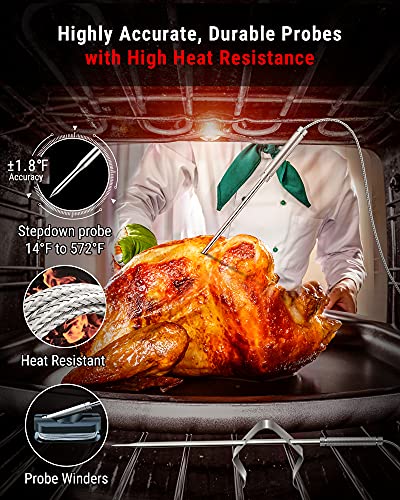 ThermoPro TP826 500FT Wireless Meat Thermometer, Dual Meat Probe Cooking Thermometer with HI/Low Alert, Food Grill Temperautre probe, Outdoor Fryer Accessories for BBQ, Smoker, Oven, Grilling Gift - Image 5