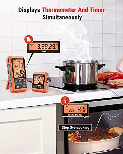 ThermoPro TP826 500FT Wireless Meat Thermometer, Dual Meat Probe Cooking Thermometer with HI/Low Alert, Food Grill Temperautre probe, Outdoor Fryer Accessories for BBQ, Smoker, Oven, Grilling Gift - Image 4