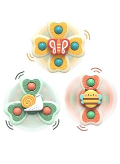 3 Pcs Suction Cup Spinner Toy with Food Grade Teether, Rotating Spinning Top Travel Baby Fidget Toys 18 Months, Premium Bath Time Sensory Water Fun Toddler Birthday Gift
