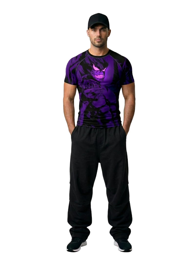 AKIBA Athletic Compression Wear Rash Guard Half Sleeve T Shirt XL (Purple) - MMA BJJ Training Gym Fitness & Sports Workout Running Cycling Moisture Wicking Fabric - Image 1