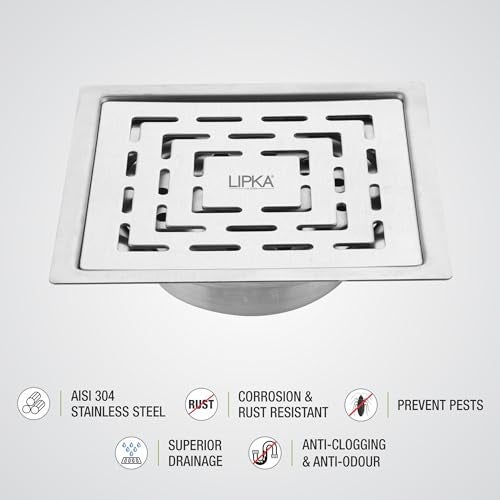 LIPKA Orange Exclusive Square Flat Cut Floor Drain | 5 x 5 Inches | 304-Grade Stainless Steel Floor Trap with Matte Finish | Drain Jali for Bathrooms with Cockroach Trap - Image 4