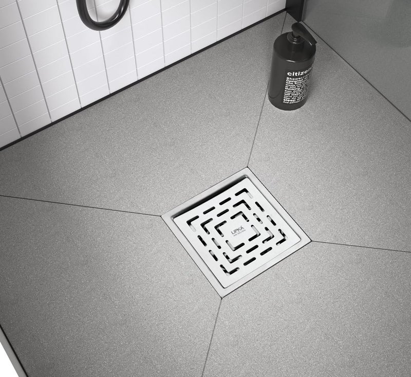 LIPKA Orange Exclusive Square Flat Cut Floor Drain | 5 x 5 Inches | 304-Grade Stainless Steel Floor Trap with Matte Finish | Drain Jali for Bathrooms with Cockroach Trap - Image 1
