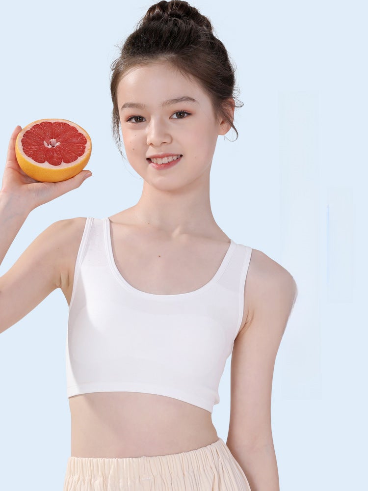 Strict Selection of Small Vest Female Students in Budding Stage of Development Junior High School Underwear Double Shoulder Strap Vest Girl Bra 6801# [Pink]]  - Image 3