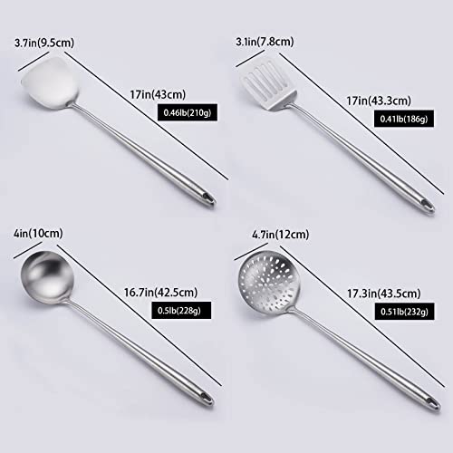 Standcn 17” Wok Spatula and Ladle, Skimmer Spoon, Slotted Spatula - 304 Stainless Steel Kitchen Utensils Set, 4-Pieces Extra Long Handle Cooking Tools, All Metal Chinese Wok Utensils and Wok Accessories - Image 2