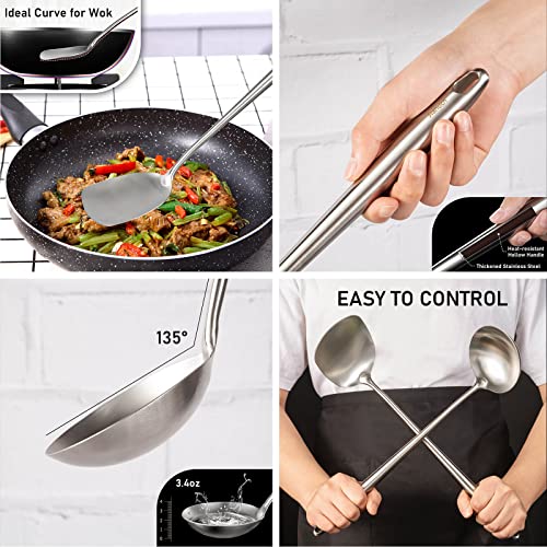 Standcn 17” Wok Spatula and Ladle, Skimmer Spoon, Slotted Spatula - 304 Stainless Steel Kitchen Utensils Set, 4-Pieces Extra Long Handle Cooking Tools, All Metal Chinese Wok Utensils and Wok Accessories - Image 5