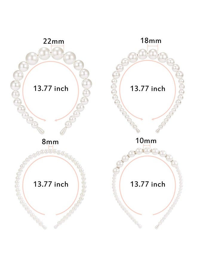 FIRSTAR 4 PCS Pearls Headbands, Faux Pearl Rhinestones Hairbands, Wedding Hair Accessories - Image 2
