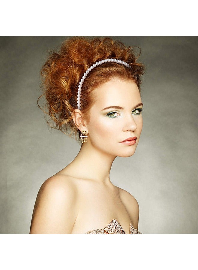 FIRSTAR 4 PCS Pearls Headbands, Faux Pearl Rhinestones Hairbands, Wedding Hair Accessories - Image 3