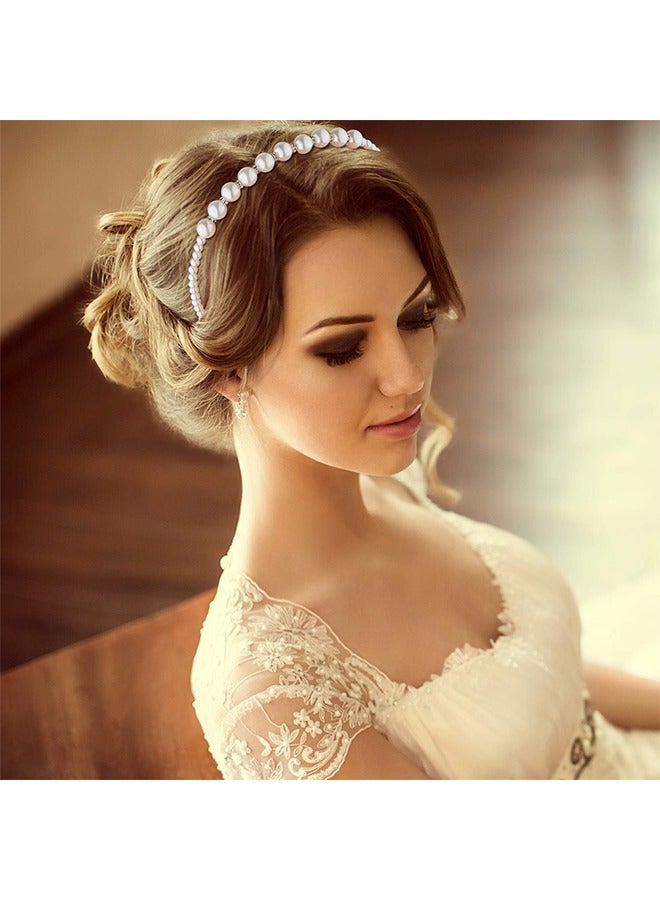 FIRSTAR 4 PCS Pearls Headbands, Faux Pearl Rhinestones Hairbands, Wedding Hair Accessories - Image 5