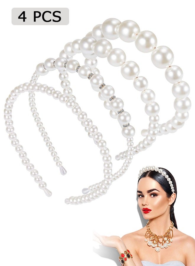 FIRSTAR 4 PCS Pearls Headbands, Faux Pearl Rhinestones Hairbands, Wedding Hair Accessories - Image 1