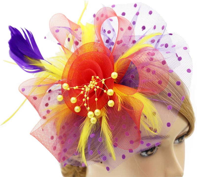Wheebo Fascinator Hat Flower Feather Mesh Veil Wedding Tea Party Cocktail Hat Headwear for Women Lady Girls - Image 4