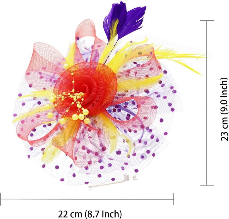 Wheebo Fascinator Hat Flower Feather Mesh Veil Wedding Tea Party Cocktail Hat Headwear for Women Lady Girls - Image 5