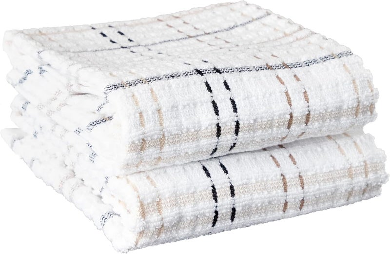 Ritz Royale Collection 100% Combed Terry Cotton, Highly Absorbent, Oversized Kitchen Towel Set, 28" x 18", 2-Pack, Checked, Latte - Image 1