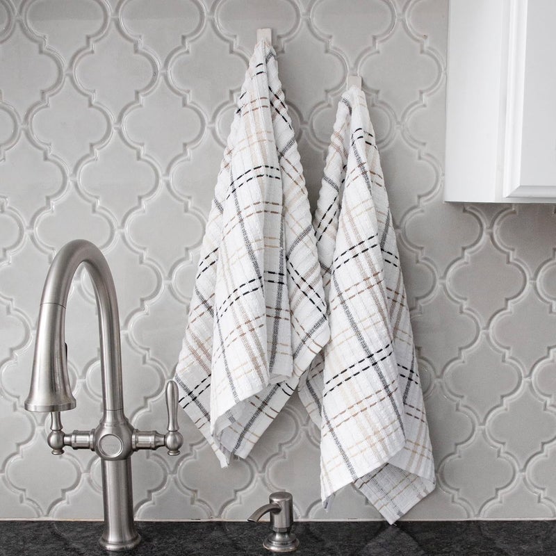 Ritz Royale Collection 100% Combed Terry Cotton, Highly Absorbent, Oversized Kitchen Towel Set, 28" x 18", 2-Pack, Checked, Latte - Image 5