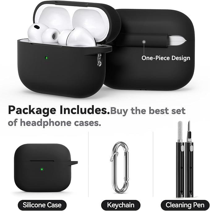 Meyaar for AirPods Pro 3 Case 2025 with Cleaner Kit,Soft Silicone Protective Cases for Apple AirPods Pro 3rd Generation Case for Women Men,AirPod Pro 3 Cases Cover Accessories with Keychain(Black) - Image 4