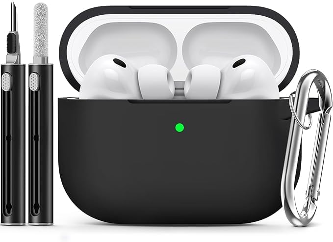 Meyaar for AirPods Pro 3 Case 2025 with Cleaner Kit,Soft Silicone Protective Cases for Apple AirPods Pro 3rd Generation Case for Women Men,AirPod Pro 3 Cases Cover Accessories with Keychain(Black) - Image 1