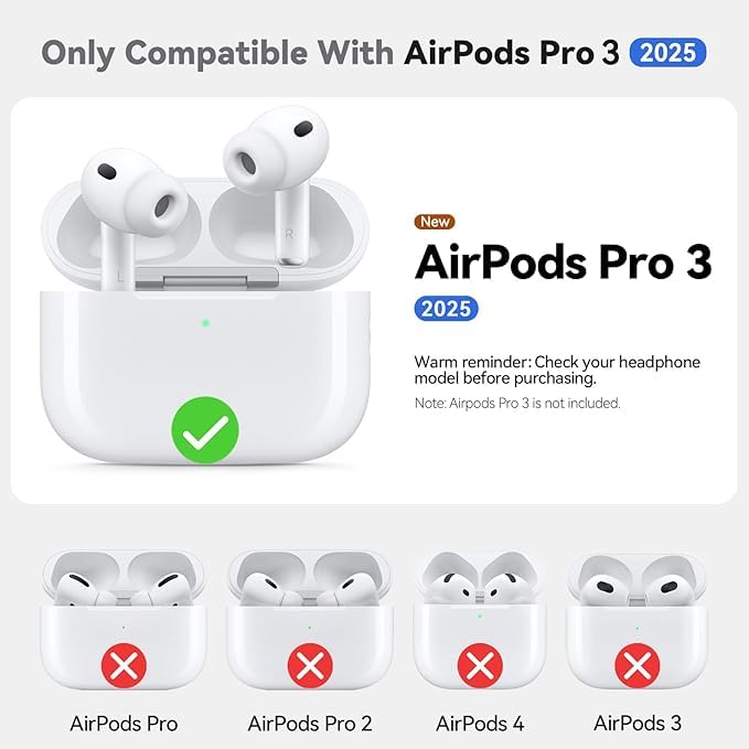 Meyaar for AirPods Pro 3 Case 2025 with Cleaner Kit,Soft Silicone Protective Cases for Apple AirPods Pro 3rd Generation Case for Women Men,AirPod Pro 3 Cases Cover Accessories with Keychain(Black) - Image 5