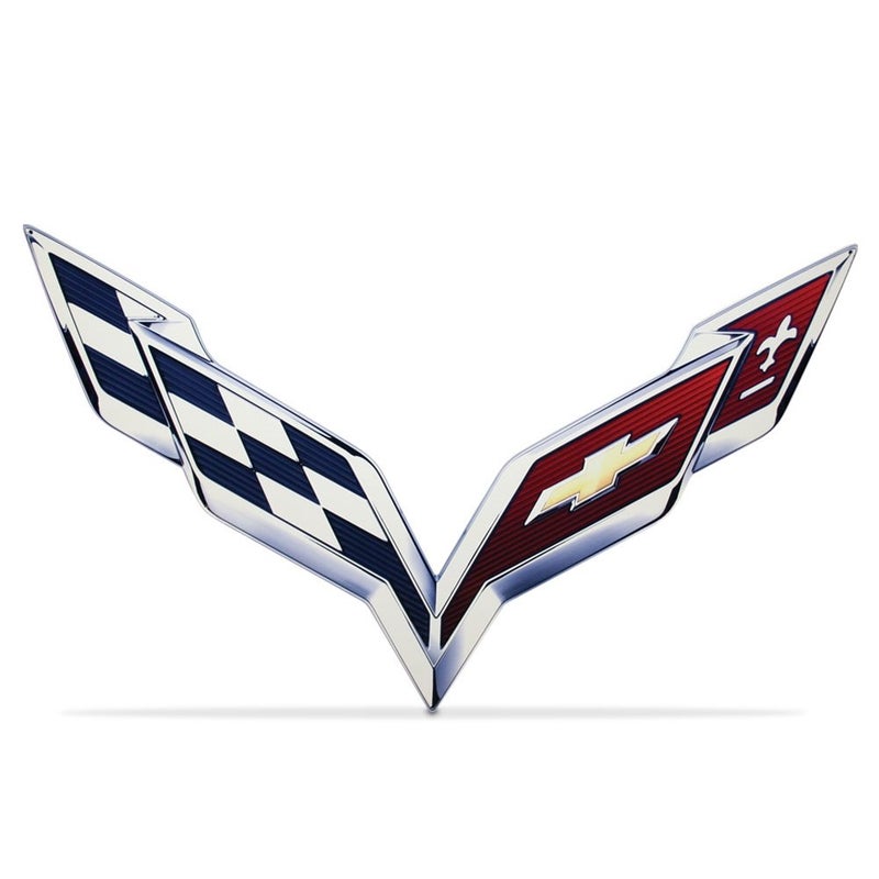 C7 Corvette Crossed Flag Wall Emblem Large Metal Art 2014 Through 2019 Full 24 by 15 in Size Cross Flag