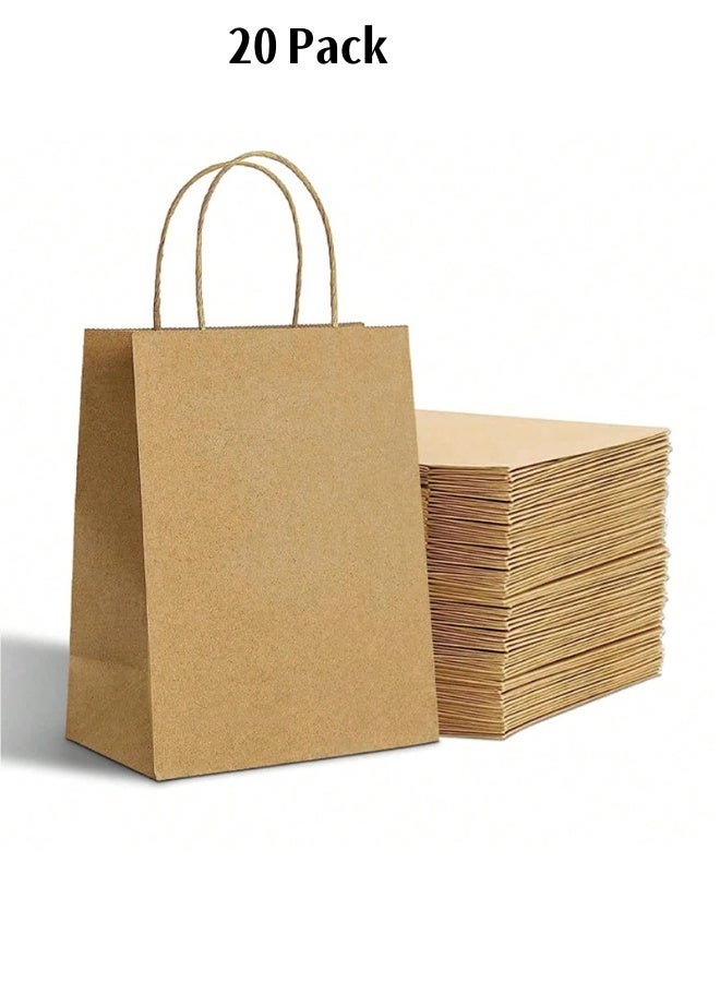 20 قطعة من أكياس الورق البني متوسطة الحجم، أكياس ورقية عادية للتسوق مع مقابض، حقيبة هدايا للحفلات - Image 1