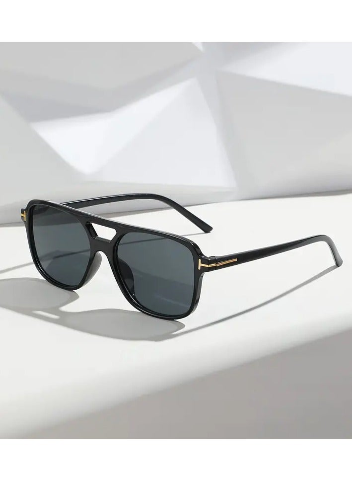 POLITE Square Luxury Fashion Black Sunglasses for Men and Women, Anti-Glare, Acrylic Lens, Durable PC Frame - Perfect for Beach & Travel - Image 1