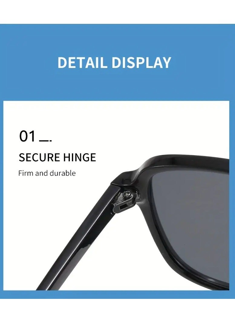 POLITE Square Luxury Fashion Black Sunglasses for Men and Women, Anti-Glare, Acrylic Lens, Durable PC Frame - Perfect for Beach & Travel - Image 3