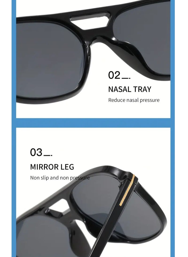 POLITE Square Luxury Fashion Black Sunglasses for Men and Women, Anti-Glare, Acrylic Lens, Durable PC Frame - Perfect for Beach & Travel - Image 4