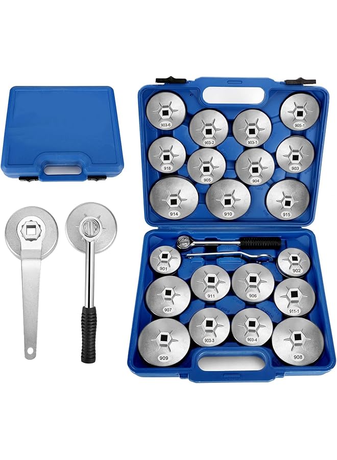 23-Piece Aluminum Alloy Cup Type Oil Filter Wrench Set – 1/2" Drive Removal Tool Kit - Image 1