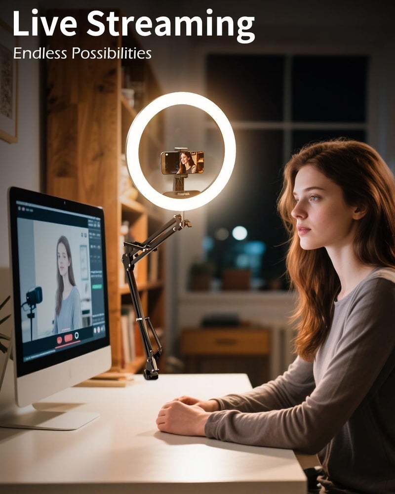 SHOPEE 10’’ Ring Light with Overhead Phone Mount, LED Selfie Light with Stand and Phone Holder for iPhone and Laptop, Desk Light for Video Recording, Zoom Meeting, Live Streaming, Tiktok, YouTube - Image 4