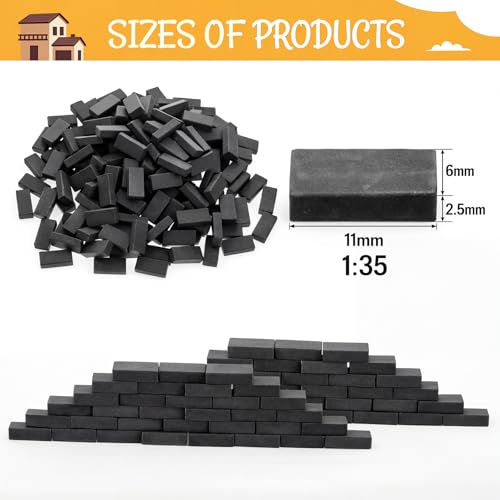 Civaner 350 Pcs Mini Bricks for Landscaping Building Construction Wall Bricks Small Miniature Tiny Clay Model for Crafts Fake Blocks for DIY Dollhouse Christmas Village Garden 135 ScaleBlack - Image 5