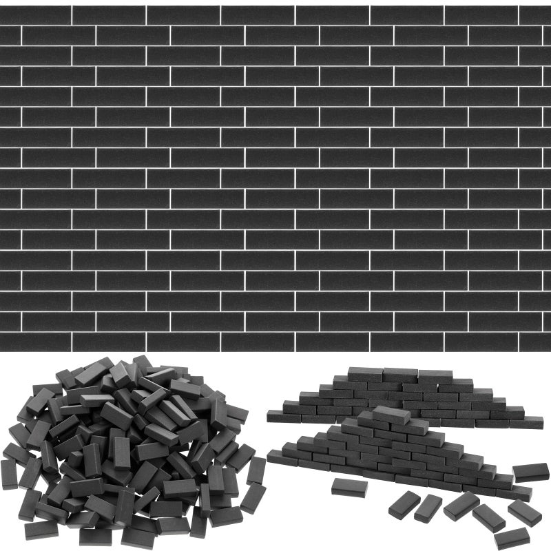 Civaner 350 Pcs Mini Bricks for Landscaping Building Construction Wall Bricks Small Miniature Tiny Clay Model for Crafts Fake Blocks for DIY Dollhouse Christmas Village Garden 135 ScaleBlack - Image 3