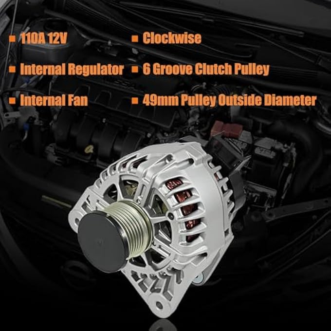 Dilomber New 12V 110A Alternator Compatible with Nissan Sentra L4 1.8L 1798CC 110CID, 2013-2019#Replace 231003SH2B 23100-3SH2B AVA0169 40040136 11673 2611855B FG12T0396 FG12T039 - Image 3