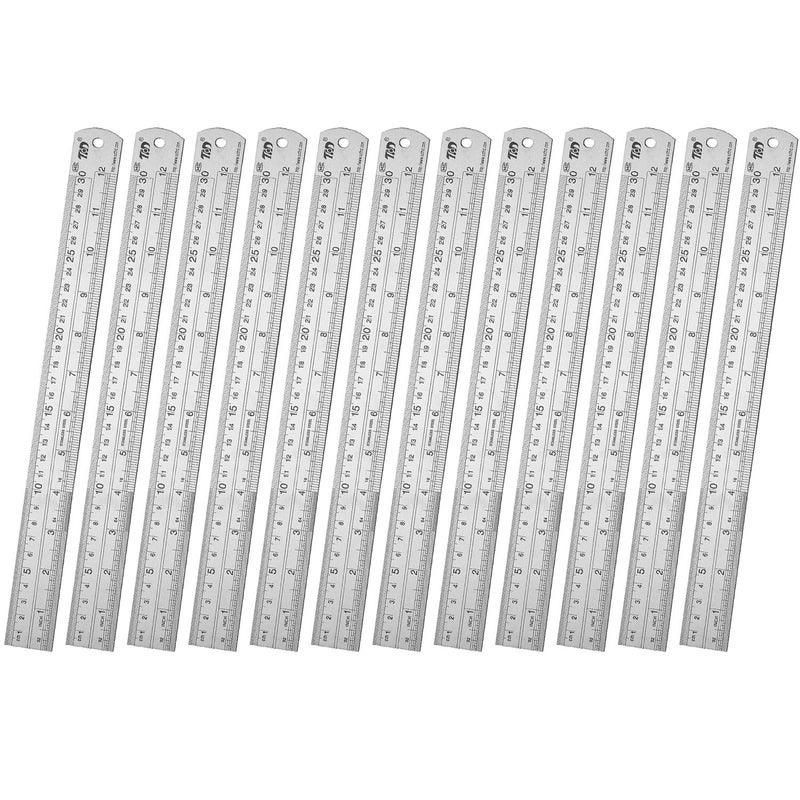 ZZTX Ruler Metal Straight Edge Stainless Steel Ruler 12 Inch Ruler Set Rulers Bulk 12 Pack - Image 1
