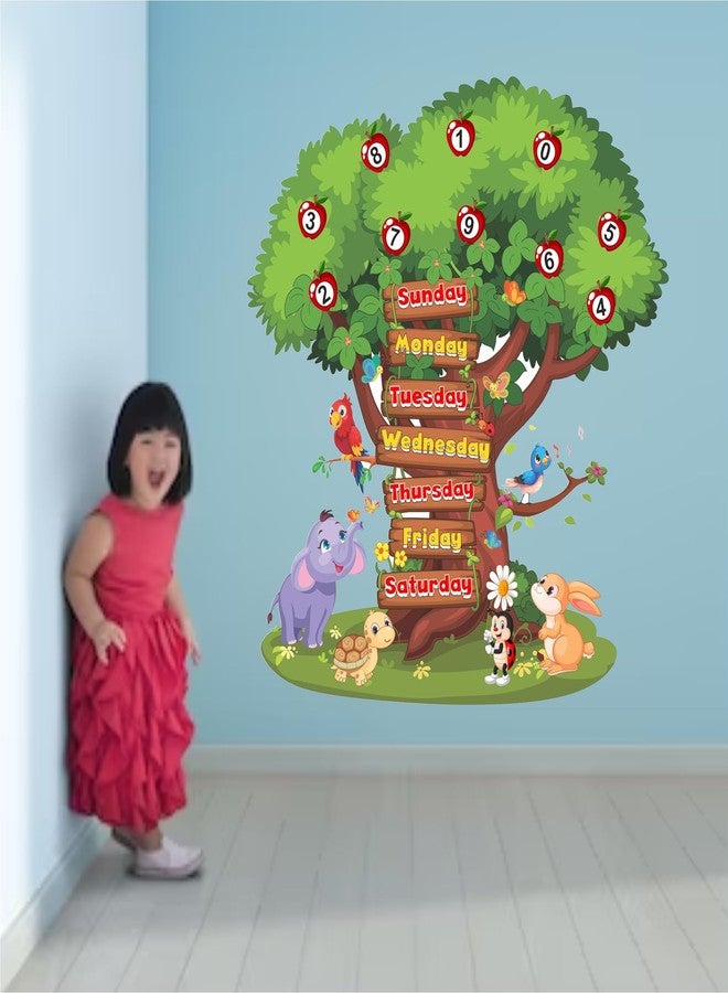 DREAM DECALS 7 Day Sunday Monday Week Name Tree Baby Kids Rooms School Nursery Education Birds Cartoon Animals Wall Sticker (PVC Vinyl 120x110 cm) - Image 2