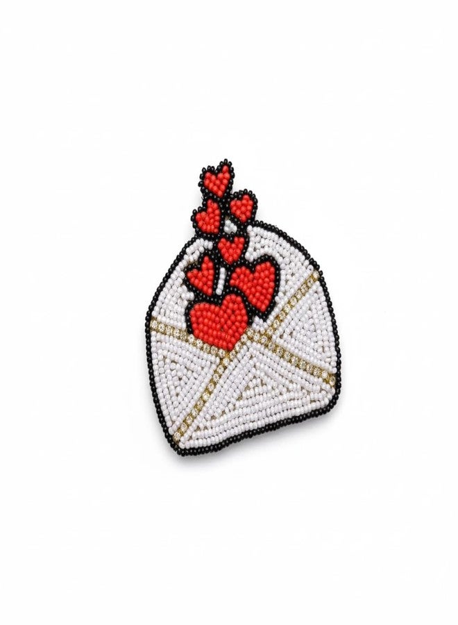 Abeo - I Bring Joy Love Letter Brooch Pin, Handmade Beaded Design with Red Hearts, White and Gold Accents, Unisex Fashion Accessory, 6 x 6 cm - Image 2