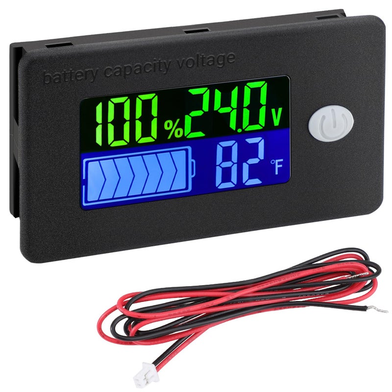 DROK Volt Temp Meter, 10-100V 24V Voltage Battery Capacity Fahrenheit Temperature Monitor Power Percentage Indicator for Car Marine - Image 1