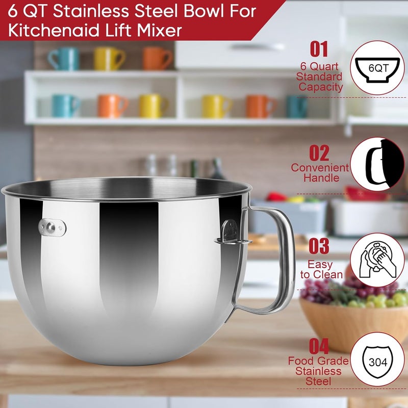 Kitwanda Stainless Steel Lift Bowl Compatible with Kitchenaid 6-qt. Mixing Bowl with Ergonomic Handle - Image 2