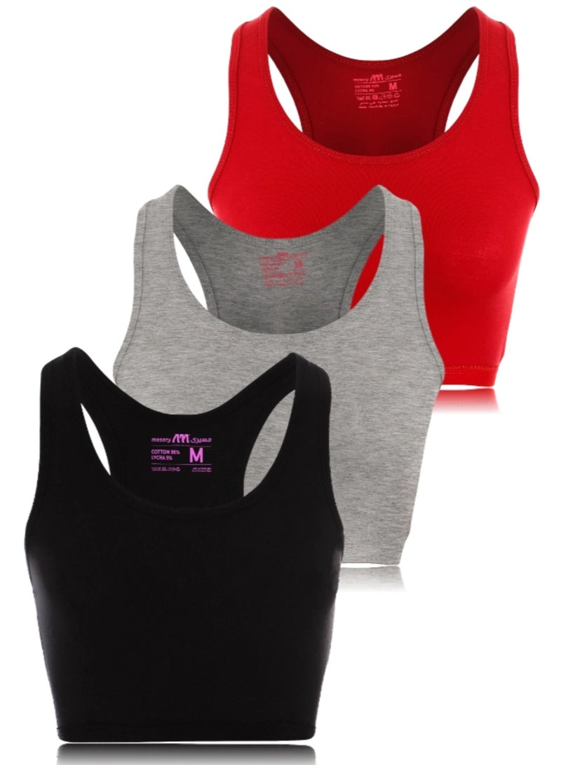ميسري مجموعة من ثلاثة حمالات صدر رياضية بدون سلك بتغطية كاملة - Image 1