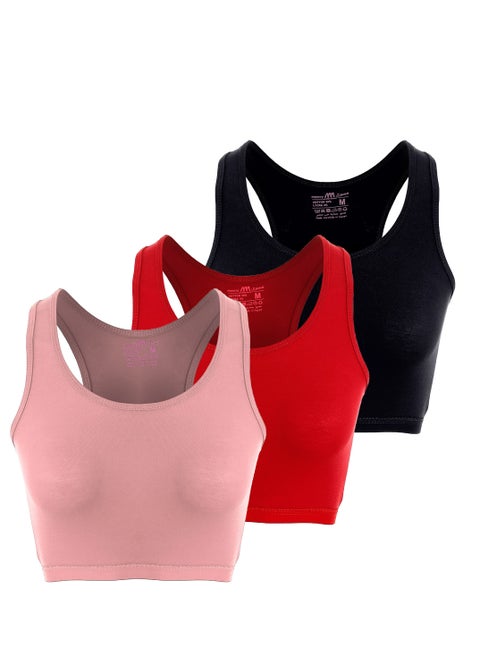 Bundle Of Three Full Coverage Non-wired Cross Back Sportive Bra