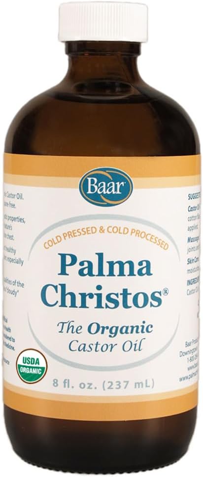 baar Palma Christos Castor Oil Glass Amber Bottle 8 oz.