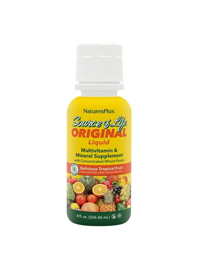 Natures Plus NaturesPlus Source of Life Liquid, Tropical Fruit - 8 fl oz - Multivitamin & Mineral Supplement - Gluten Free, Vegetarian - 8 Servings - Image 1