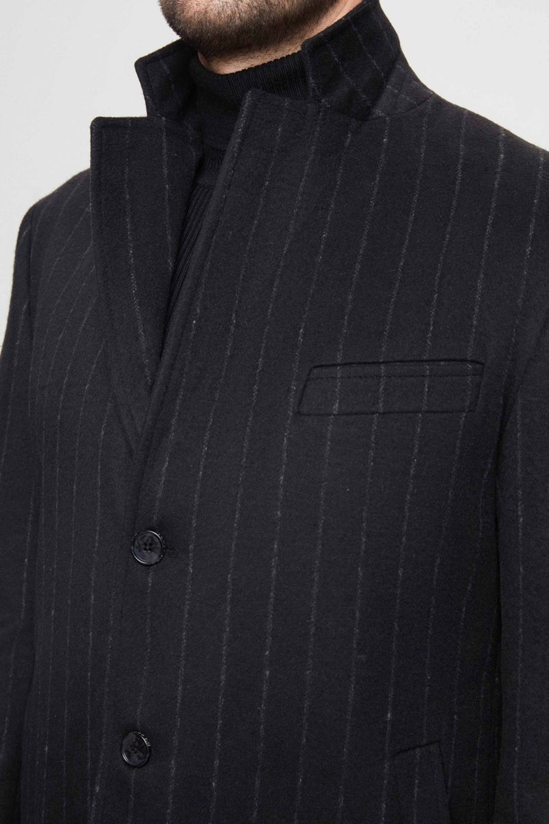 D'S DAMAT Regular Fit Black Striped Wool Coat  - Image 2