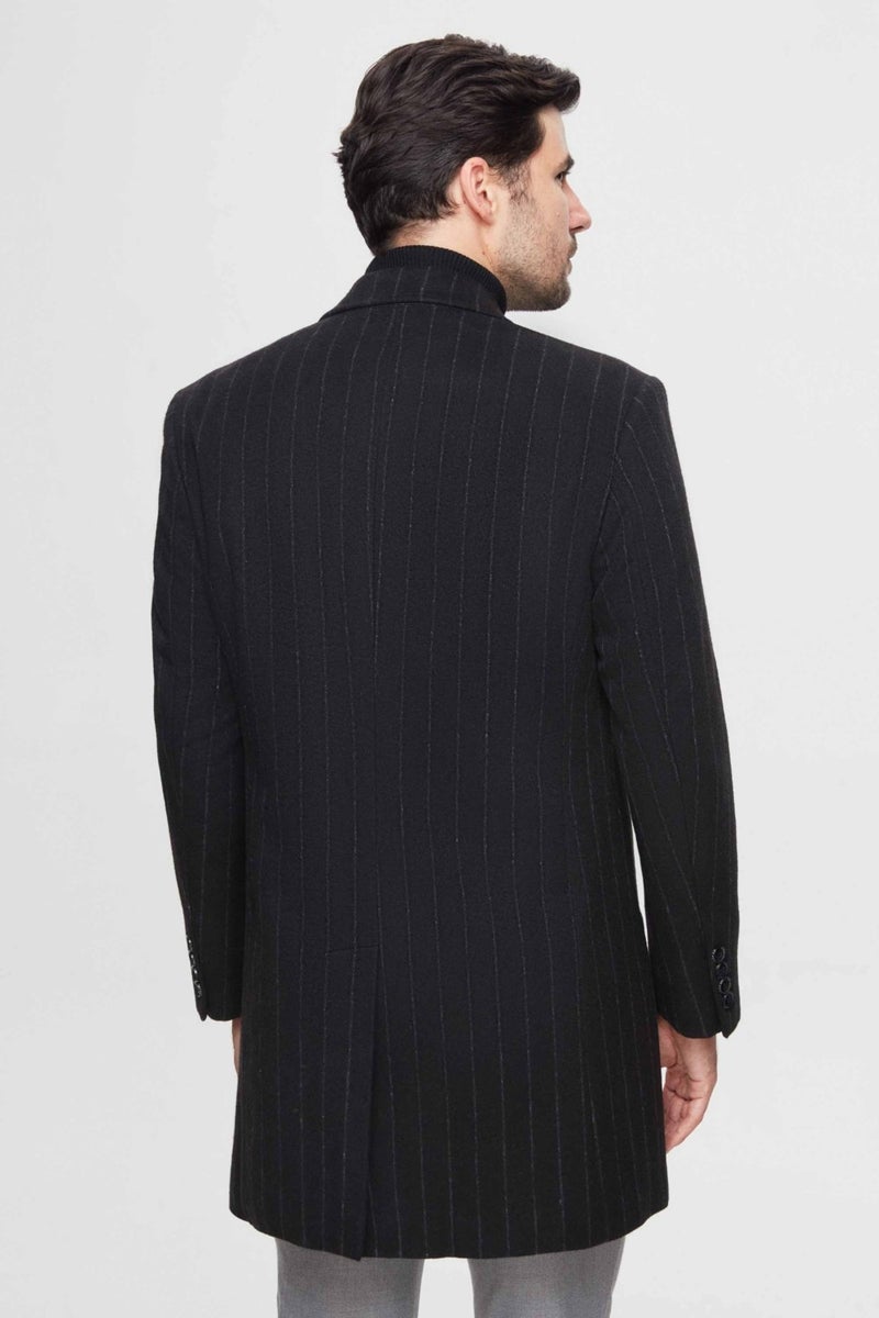 D'S DAMAT Regular Fit Black Striped Wool Coat  - Image 5