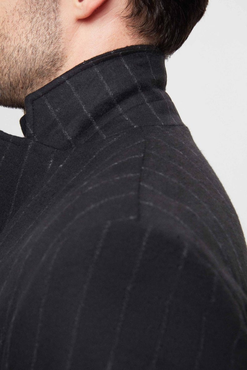 D'S DAMAT Regular Fit Black Striped Wool Coat  - Image 4
