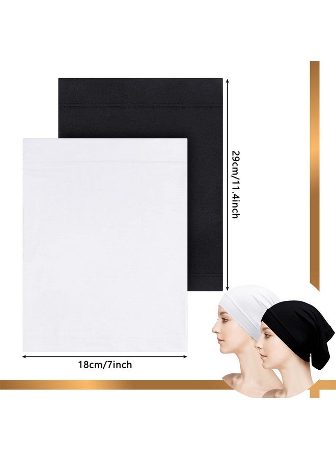 Loopeer Loopeer Women Under Scarf Hijab Cap 2 Pcs Under Caps for Turban Hijab Undercap Head Wraps Scarf Solid Color Hijab Tube Stretch Dreadlocks Tube Neck Cover, Black White  - Image 3
