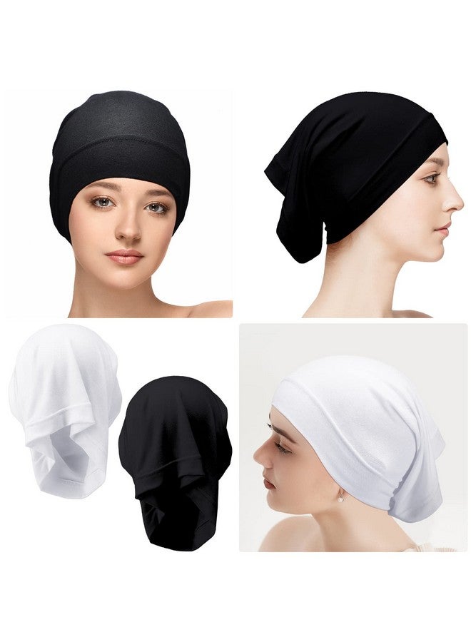 Loopeer Loopeer Women Under Scarf Hijab Cap 2 Pcs Under Caps for Turban Hijab Undercap Head Wraps Scarf Solid Color Hijab Tube Stretch Dreadlocks Tube Neck Cover, Black White  - Image 2