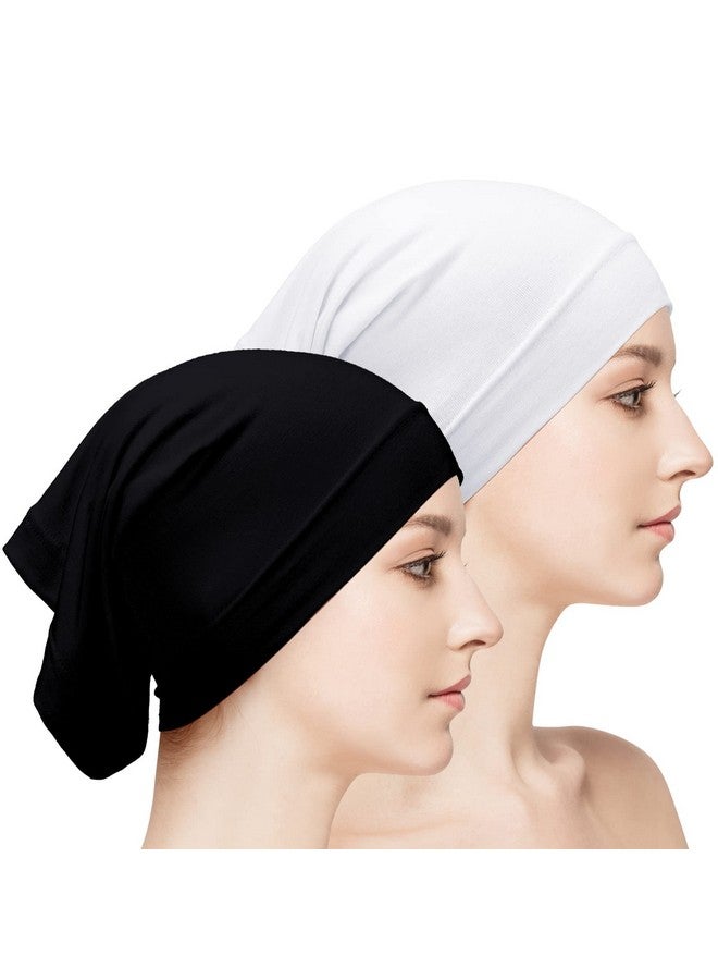 Loopeer Loopeer Women Under Scarf Hijab Cap 2 Pcs Under Caps for Turban Hijab Undercap Head Wraps Scarf Solid Color Hijab Tube Stretch Dreadlocks Tube Neck Cover, Black White  - Image 1