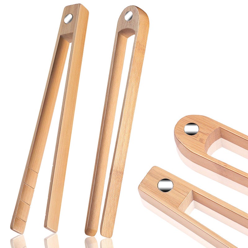 Patelai Patelai 2 Pieces 87 Inch Wooden Toaster Tongs with Magnet Magnetic Bamboo Wood Toast Natural Bamboo Kitchen Utensil Accessories for Cooking Bagel Cake Muffin Bread 