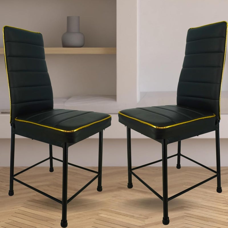 NEWTURN NEWTURN Bloom Golden Border Dining Chair Model for Living Room Set of 2 Piece Cafeteria Home Bedroom Restaurant Scratch ProofAnti Skid Rubber Bush 1 Year Warranty Black - Image 1