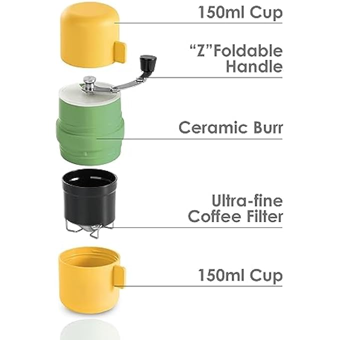NALACAL Manual Coffee Grinder Portable Manual Coffee Bean Grinder With Conical Ceramic Burr Foldable Rocker Adjustable Coarseness Burr Hand Coffee Grinder For Outdoor Traveling Camping Office Home - Image 3